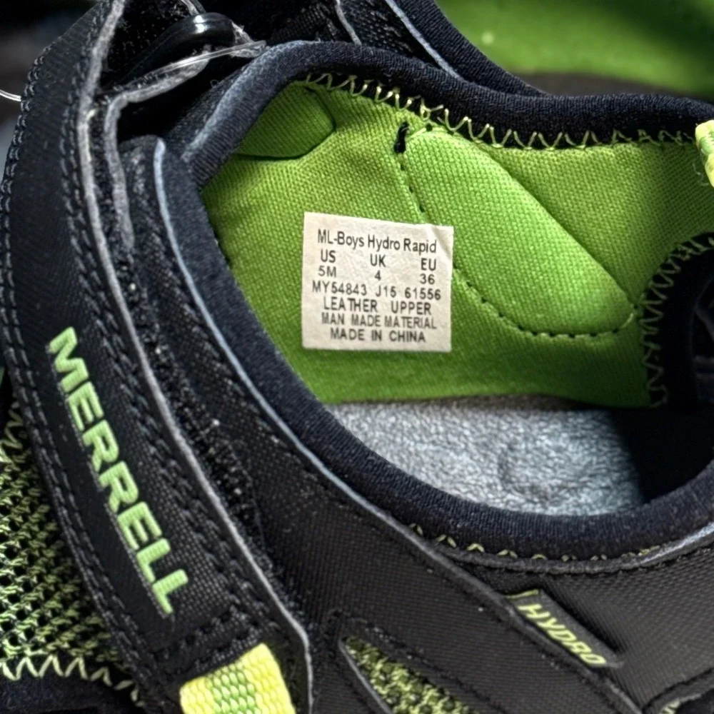 Merrell Boys Hydro Rapid Sandals Black Lime Green Water Shoes MY54843 Size 5M